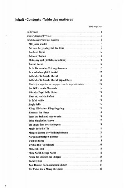 Teschner, Hans Joachim: Guitar Team Vol. 3, Weihnachtslieder für 3 Gitarren, Noten, Inhaltsverzeichnis