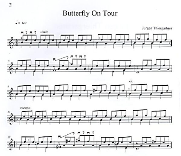 Thiergärtner, Jürgen: Butterfly on Tour for Mandolin solo, sheet music sample
