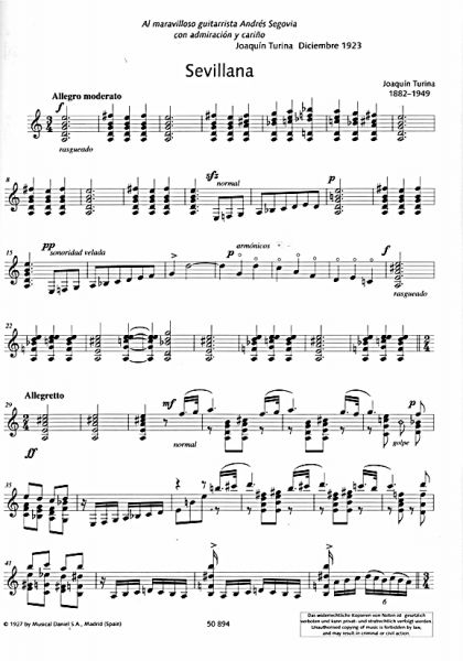 Turina, Joaquin: Obras para Guitarra, sheet music for guitar solo sample