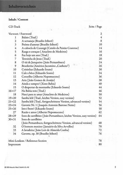 Vassiliev, Konstantin: Meister der Brasilianischen Musik, Noten und Tabulatur für Gitarre solo Inhalt