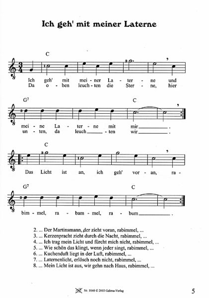 Wagenschein, Matthias. Advents- und Weihnachtslieder für Gitarre, einstimmig d-a1, Noten Beispiel