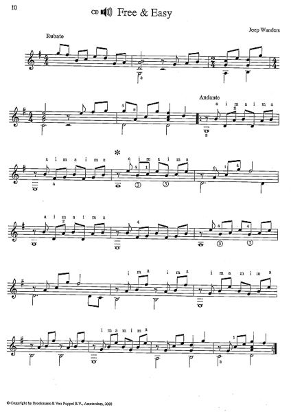 Wanders, Joep: Pro Tirando, right hand guitar pieces, solo sheet music sample